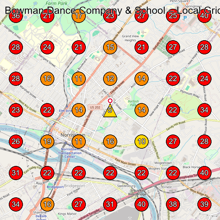 Bowman Dance Company & School GeoGrid visibility map for Work Clothes Store in Conshohocken